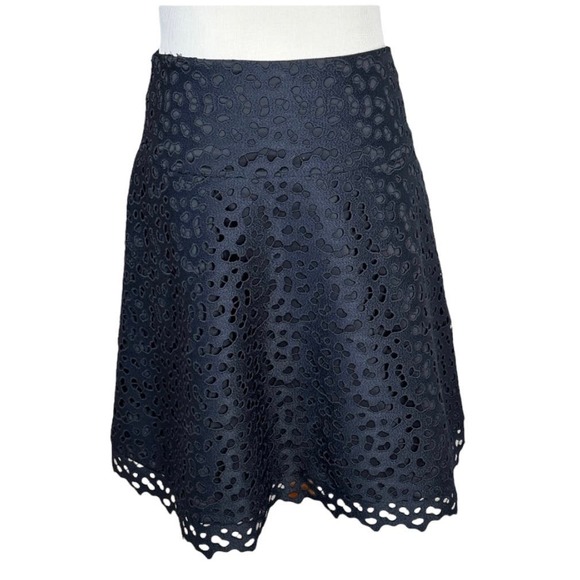REISS Mallory Lace A-Line Skirt Size 6 Night Navy Blue Knee Length Pockets - Picture 1 of 9